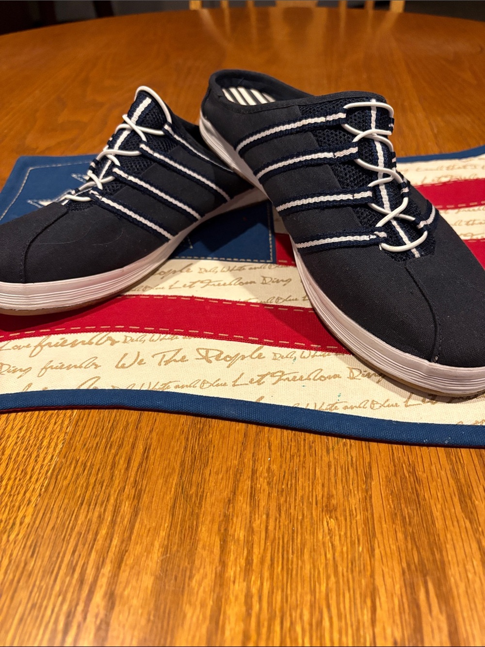 City Sneaks Navy/White  Canvas Slip-On Sneakers, Lightly Used,  10